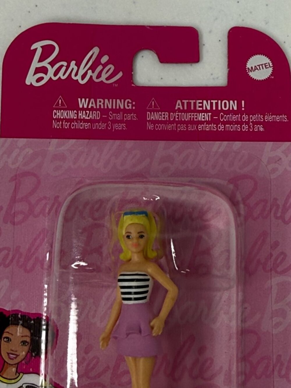 Barbie Mini Figure Blonde Pink Skirt Black White Top New - Picture 3 of 9